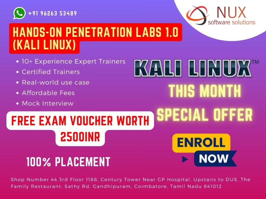 Hands-on Penetration Labs 1.0 (KALI LINUX) Training and Certification in Coimbatore