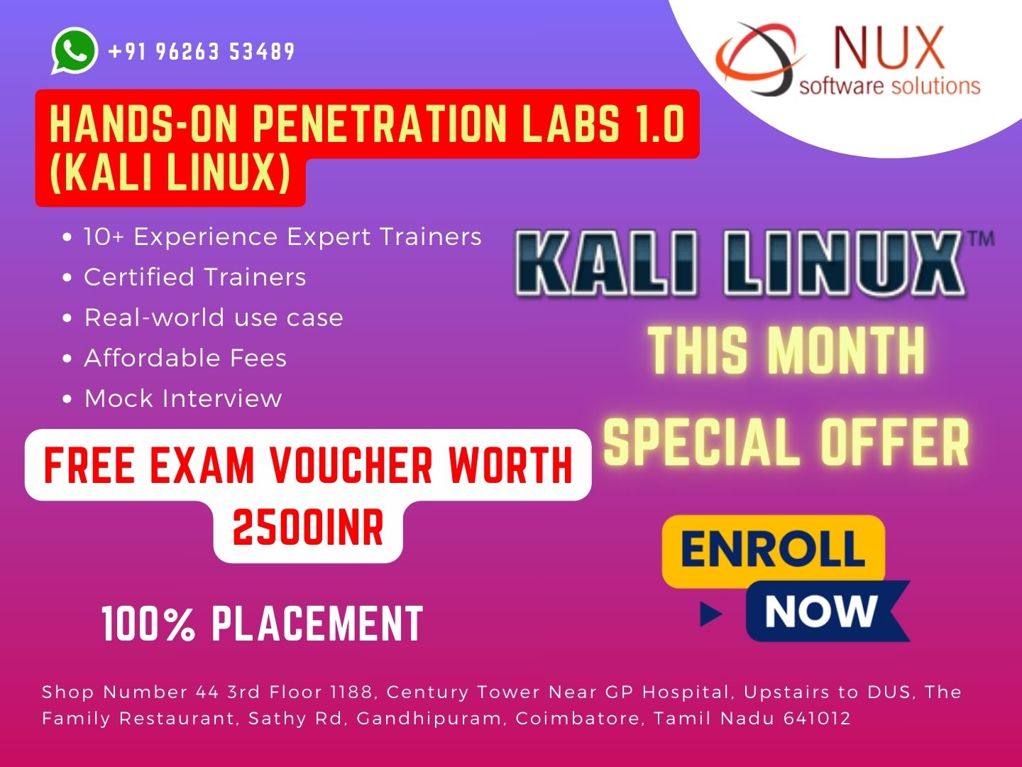 Hands-on Penetration Labs 1.0 (KALI LINUX) Training and Certification in Coimbatore