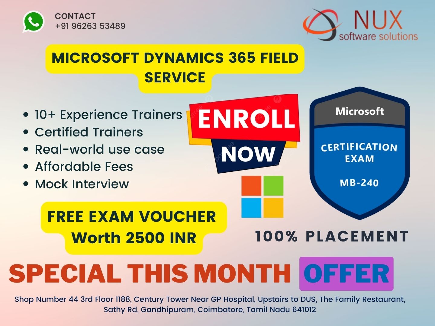 Microsoft Dynamics 365 Field Service MB-240 training and certification in Coimbatore